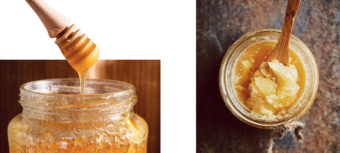 Mel liquido e mel cristalizado
